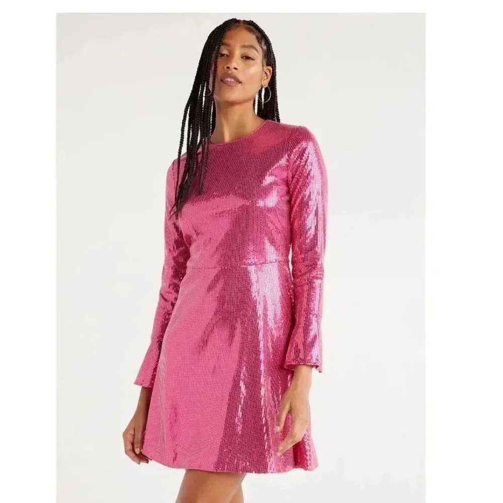 KIDS Scoop NYC Pink Sequin Long-Sleeve Mini Dress